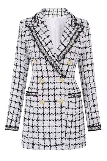 Mix Abrigo de Mujer Grid Peak Solapel Negro con perla